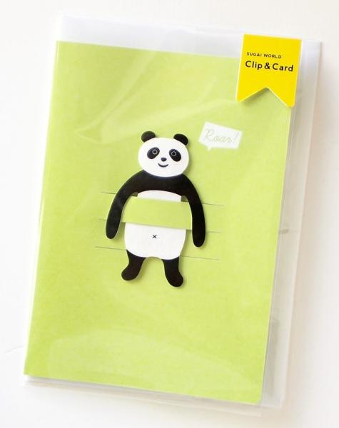 Grußkarte mit Papierklammer, Panda schwarz